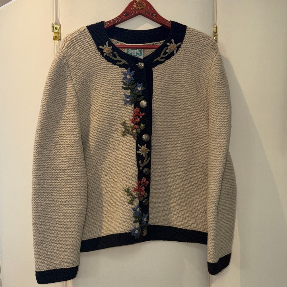 Embroidered Cream and Black Cardigan